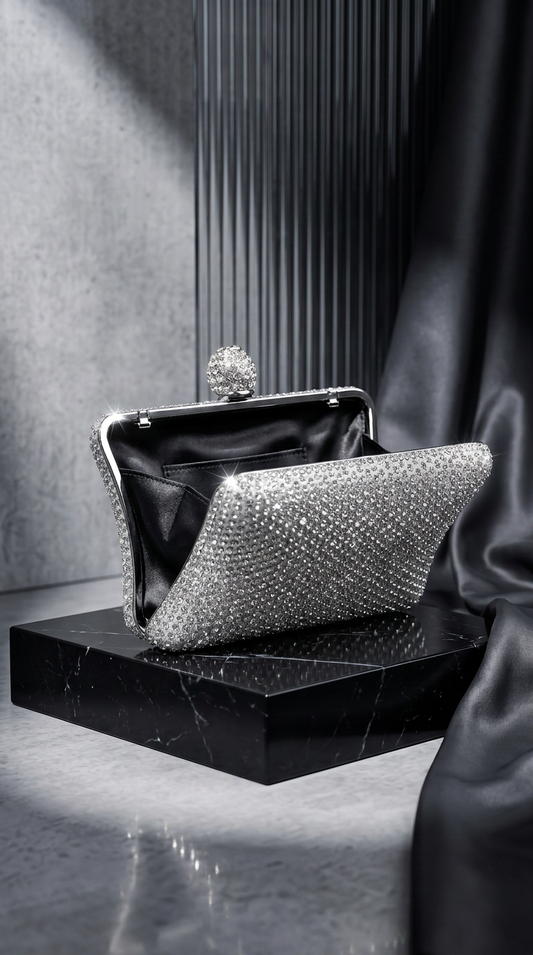 Swarovski Crystal Silver Clutch Bag | Evening Clutch – Amal Ayub