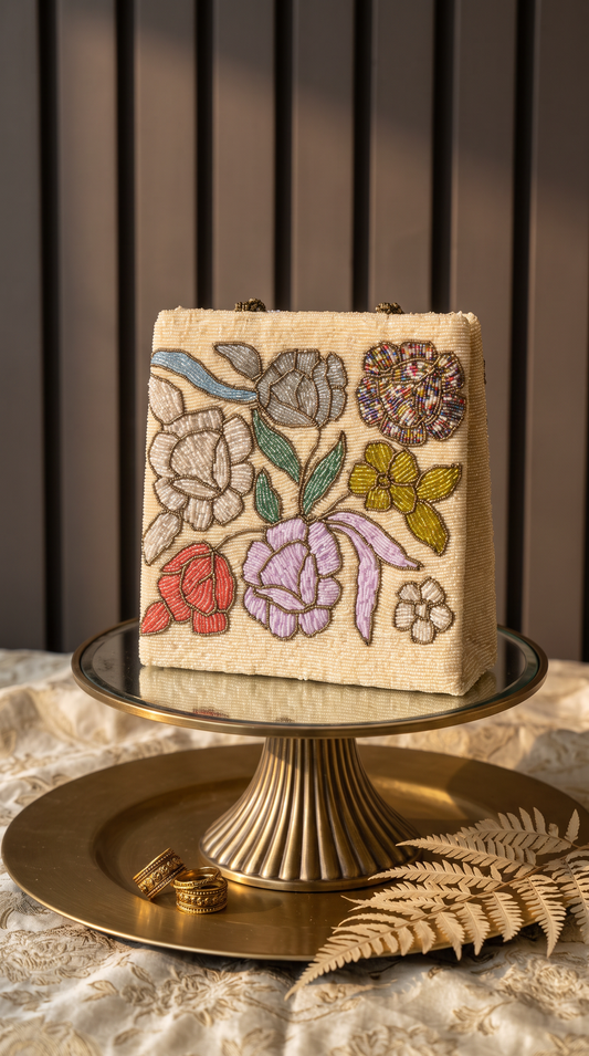 Multicolour Floral Beaded Clutch – Handcrafted Luxury Evening Bag
