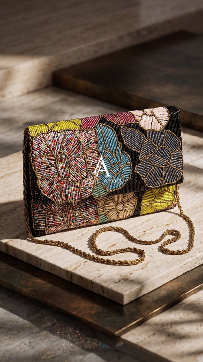 Beaded black Peacock Mosaic Flap Clutch – Amal Ayub