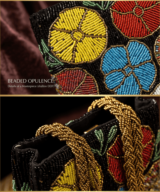 Beaded Black Mini Floral Bag | Phone Bag | Parties | Weddings - Amal Ayub