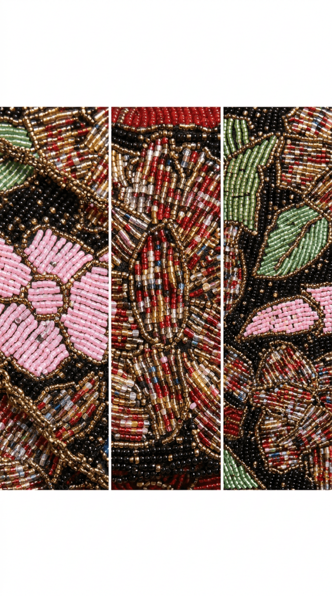 Beaded Black Multi floral bag | Amal Ayub - Amal Ayub