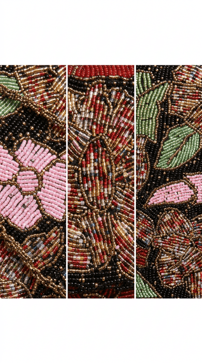 Beaded Black Multi floral bag | Amal Ayub - Amal Ayub