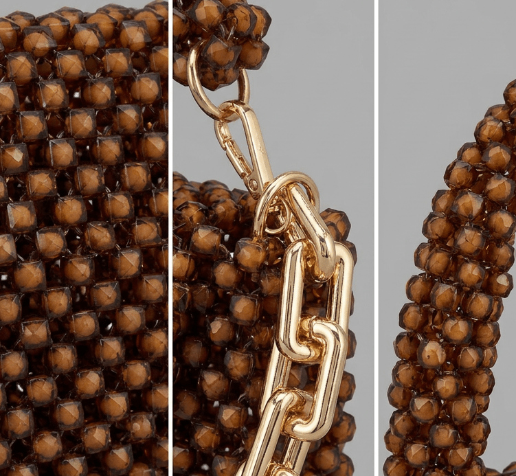 Beaded Coffee Brown Chain Clutch - Amal Ayub
