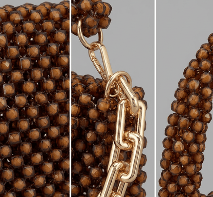 Beaded Coffee Brown Chain Clutch - Amal Ayub
