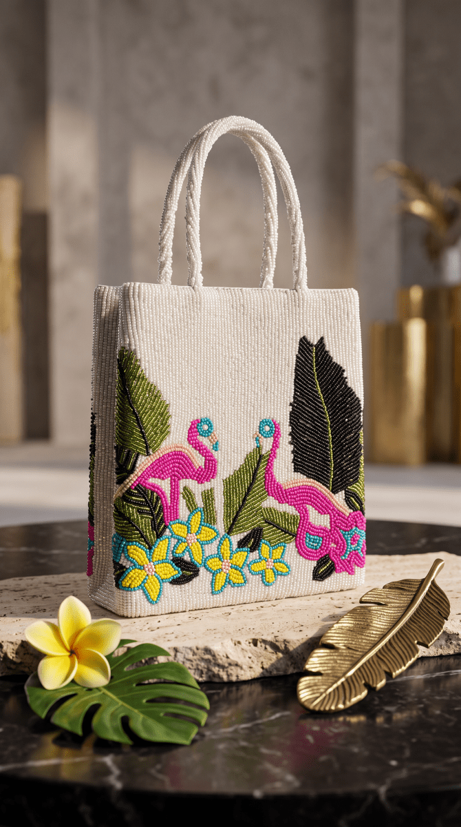 Beaded Flamingo Garden Handbag - Amal Ayub