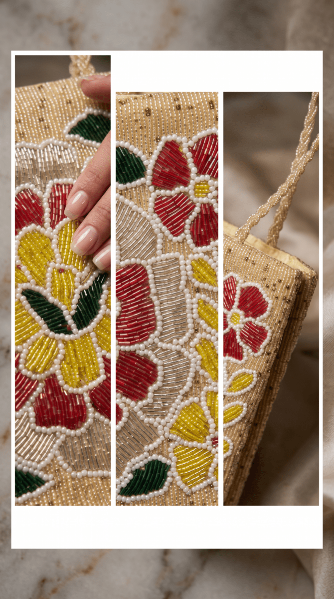 Beaded Floral Handcrafted Bag — Moroccan-Inspired - Amal Ayub