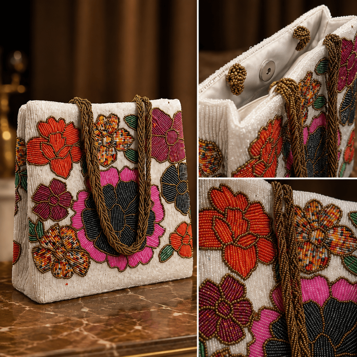 Beaded Floral Signature Handbag - Amal Ayub