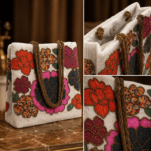 Beaded Floral Signature Handbag - Amal Ayub