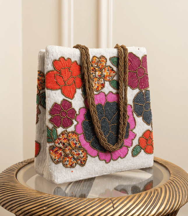 Beaded Floral Signature Handbag - Amal Ayub