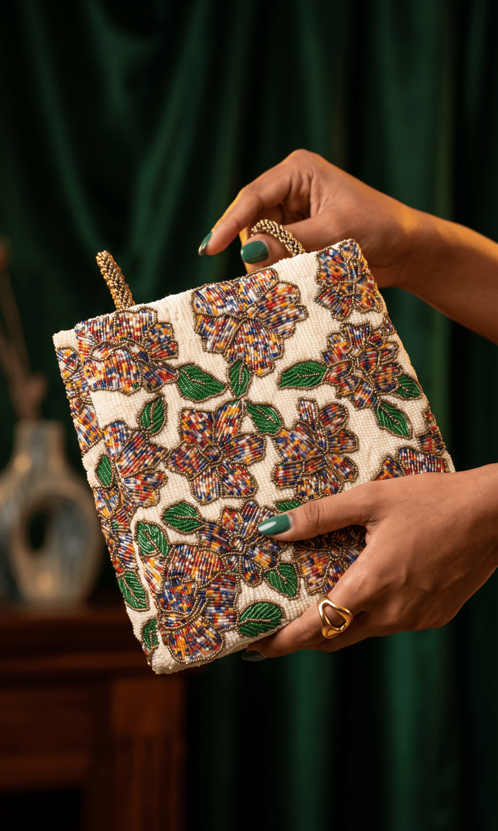 Beaded Mosaic Multi floral Handbag | Amal Ayub - Amal Ayub