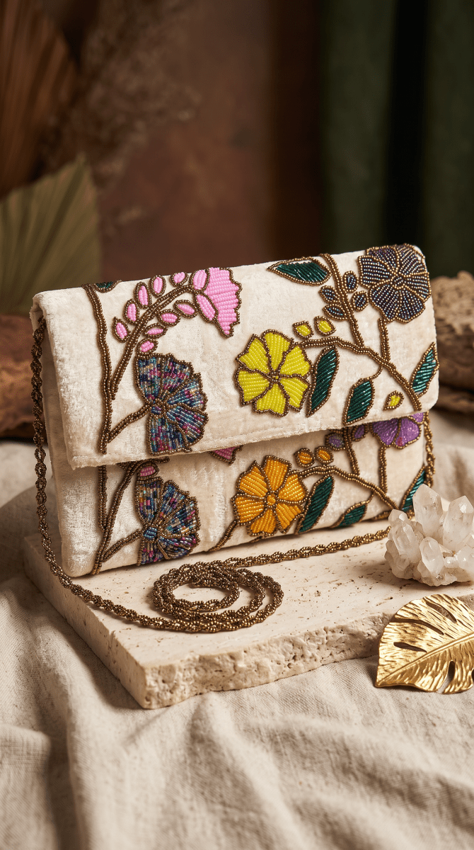 Beaded Multi Floral Clutch | Perfect for weddings and Parties - Amal Ayub