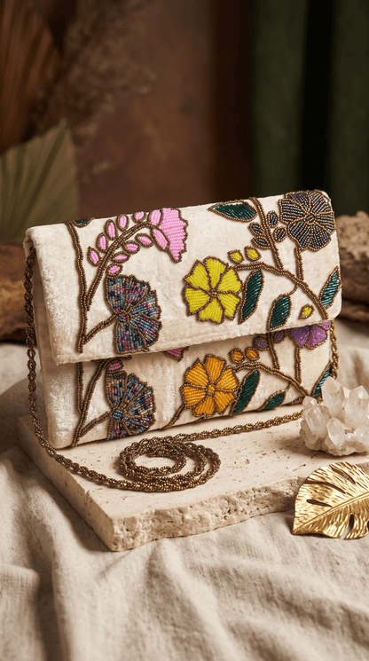 Beaded Multi Floral Clutch | Perfect for weddings and Parties - Amal Ayub