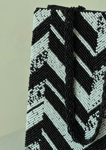 Black and white beaded designer clutch - Amal Ayub