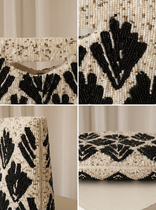 Black and White hand embellished bag - Amal Ayub