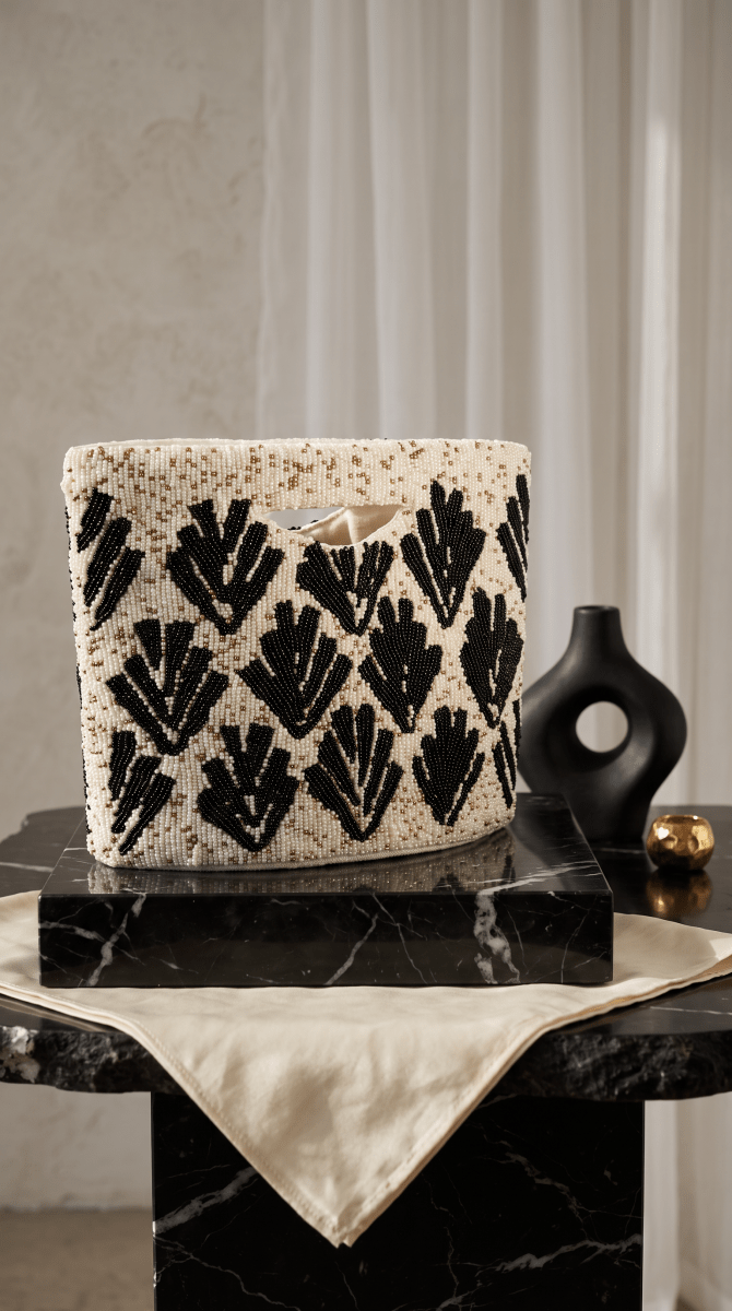 Black and White hand embellished bag - Amal Ayub