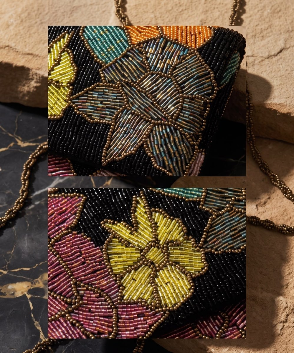 Black beaded Autumn Star Flap Clutch – Amal Ayub - Amal Ayub