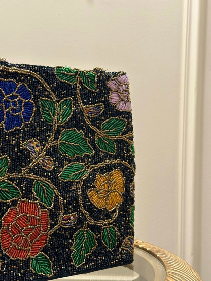 Black Beaded Vine Shoulder Bags | Amal Ayub - Amal Ayub