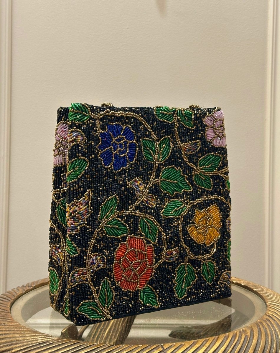 Black Beaded Vine Shoulder Bags | Amal Ayub - Amal Ayub