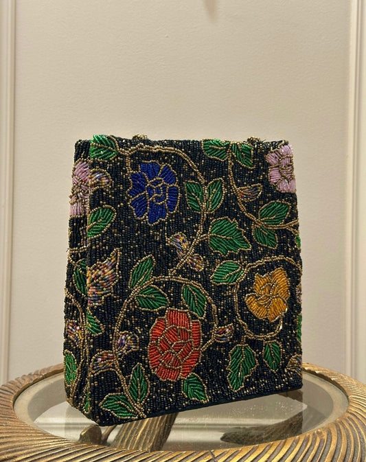 Black Beaded Vine Shoulder Bags | Amal Ayub - Amal Ayub