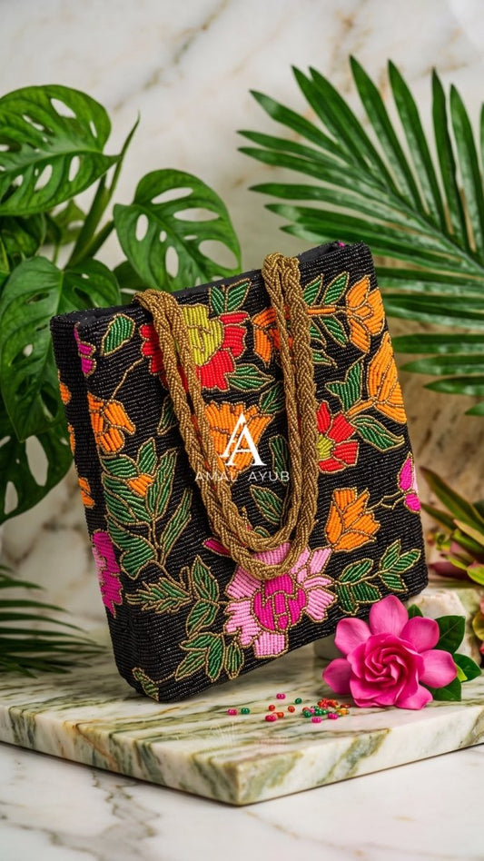 Black Dahlia Handmade Floral Bag - Amal Ayub