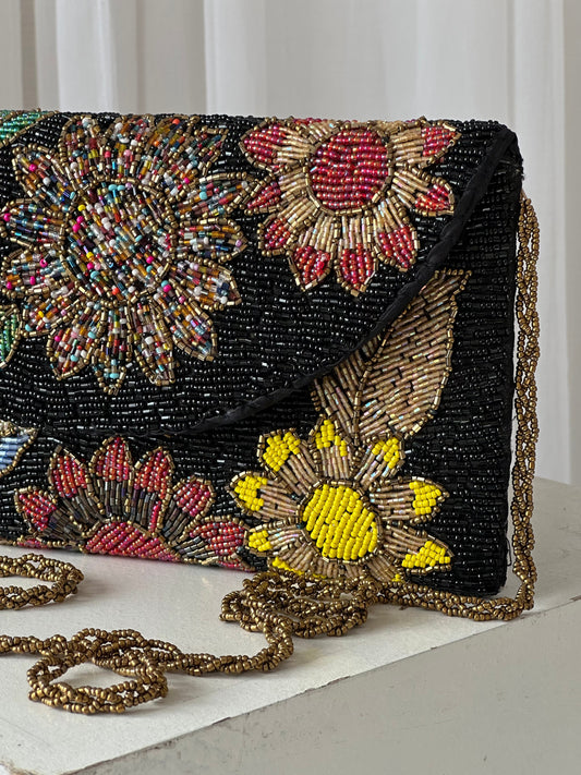 Black gold multicolor floral bag hand embellished bag Amal Ayub 