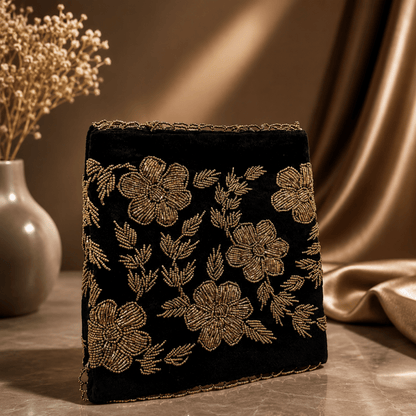 Black & Golden – Velvet Beaded Handmade bag - Amal Ayub