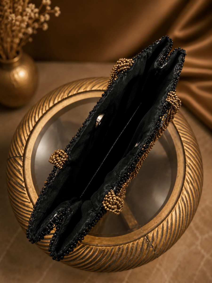 Black & Golden – Velvet Beaded Handmade bag - Amal Ayub