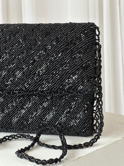 Black hand embellished clutch bag hand embellished bag Amal Ayub 