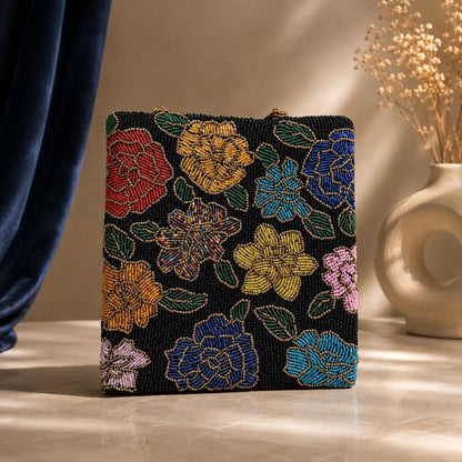 Black Midnight Bloom – Handmade Beaded bag - Amal Ayub