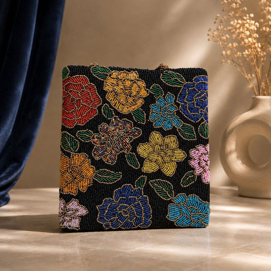 Black Midnight Bloom – Handmade Beaded bag - Amal Ayub