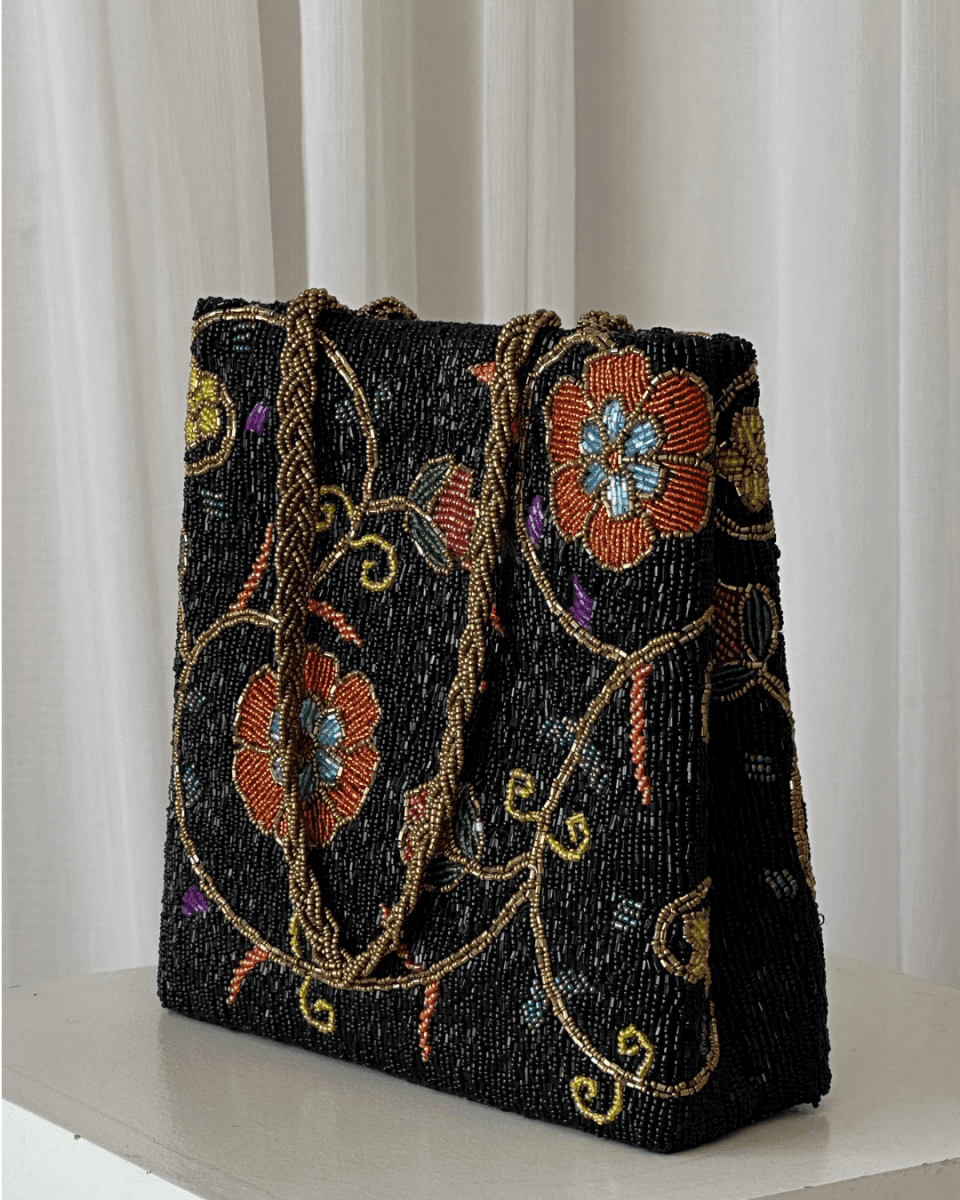 Black multicolour embellished tote hand embellished bag Amal Ayub 