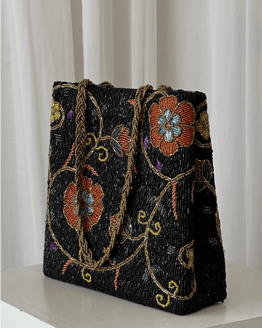 Black multicolour embellished tote hand embellished bag Amal Ayub 