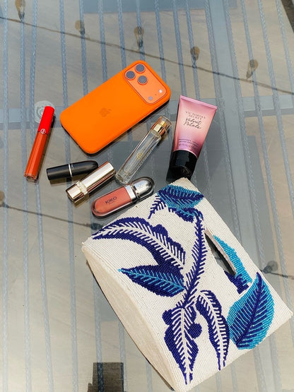 Blue white breeze embellished bag - Amal Ayub