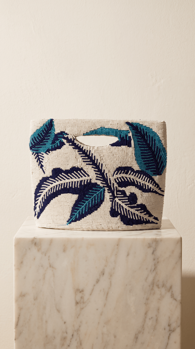 Blue white breeze embellished bag - Amal Ayub