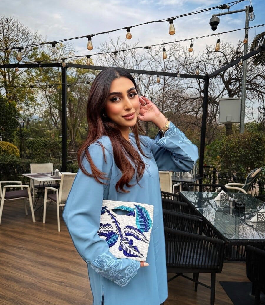 Blue white breeze embellished bag hand embellished bag Amal Ayub 
