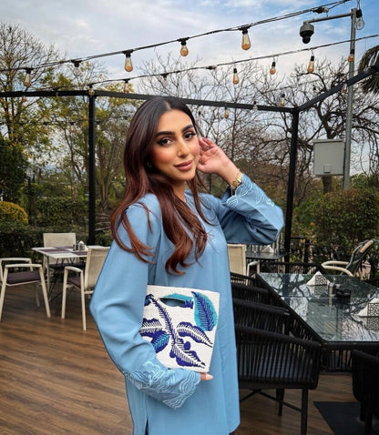 Blue white breeze embellished bag hand embellished bag Amal Ayub 