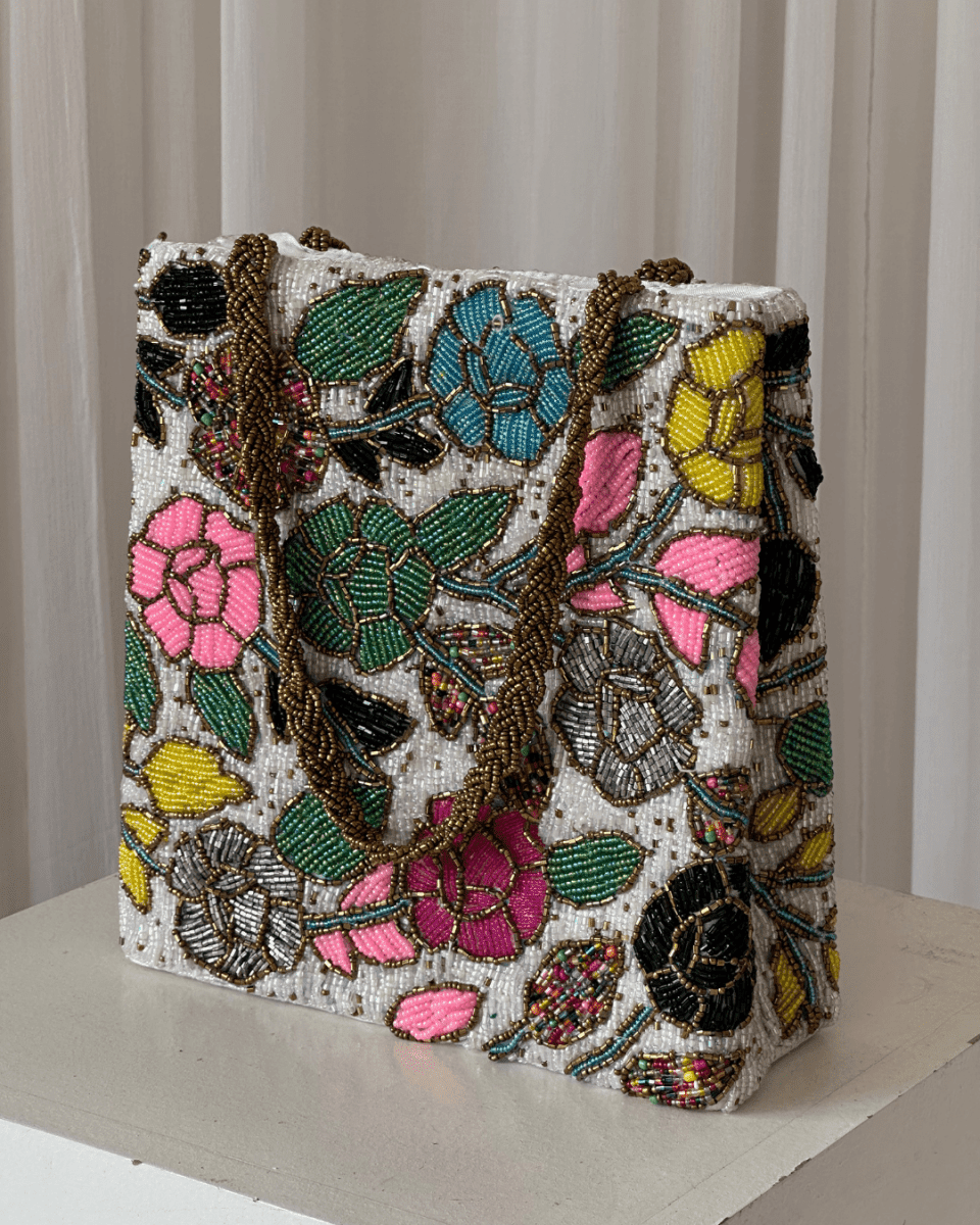 bright floral festival embellished bag hand embellished bag Amal Ayub 