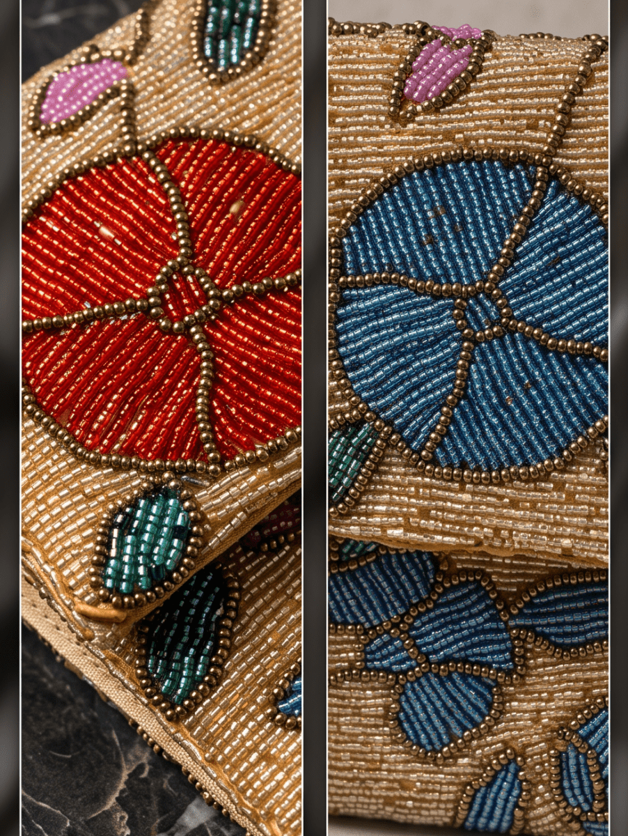 Floral Beaded Statement Clutch | Handcrafted Festive Evening Bag - Amal Ayub
