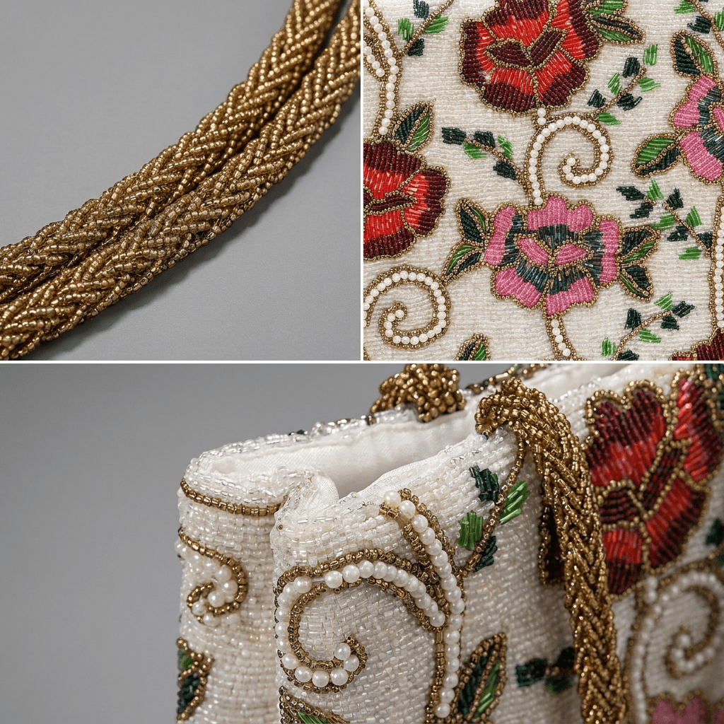 Floral Pearl Beaded Clutch | Wedding & Festive Handbag in Pakistan - Amal Ayub