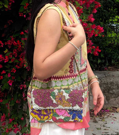 Hand beaded Multi floral Clutch - Amal Ayub