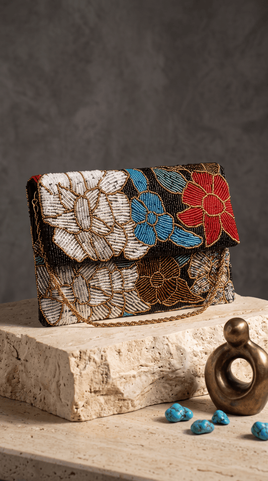 Handcrafted Black Luxury Clutch | Shoulder bag | Evening Purse - Amal Ayub