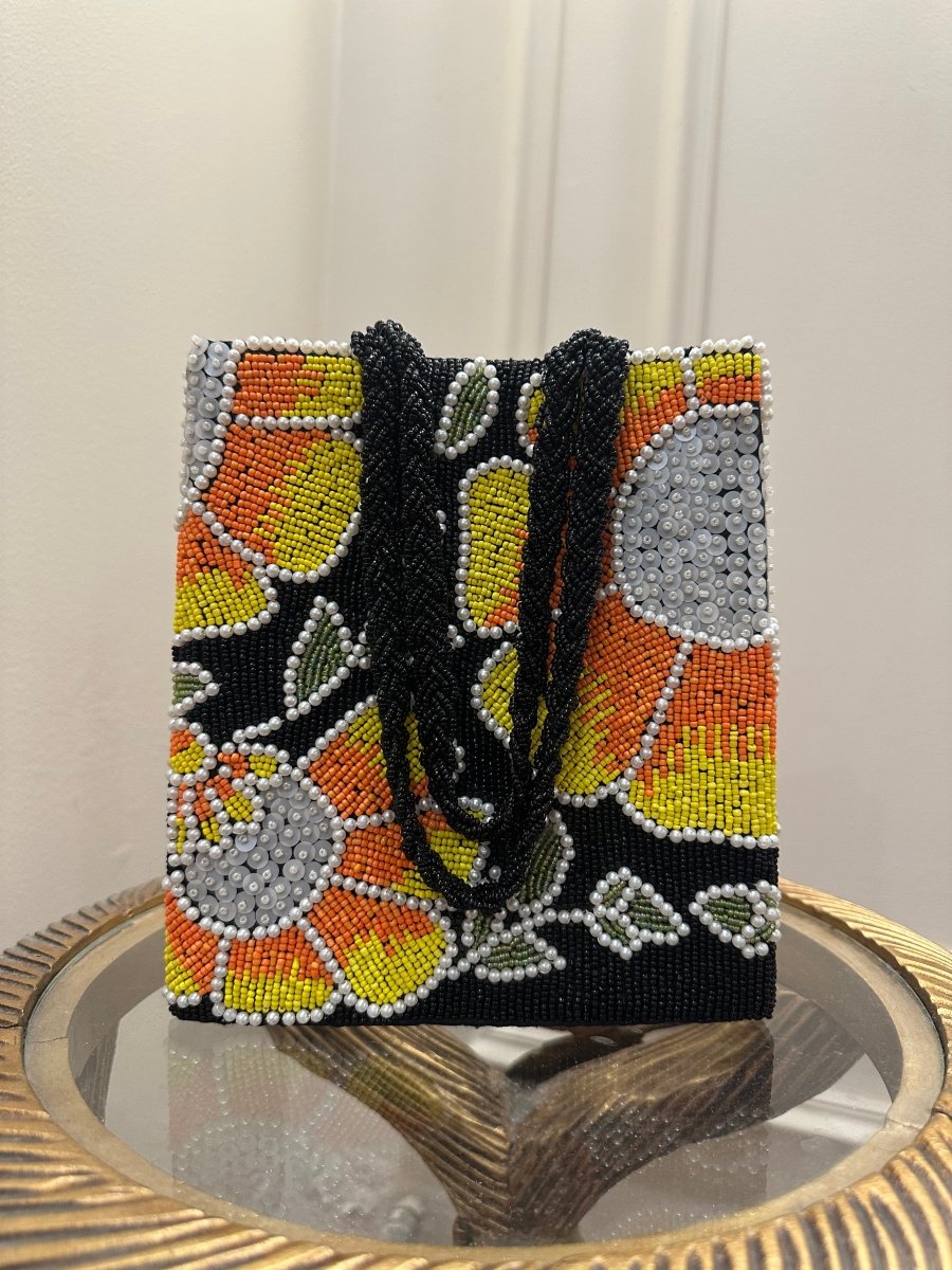 Handmade Black Pearl Floral Beaded Clutch Bag | Luxury Evening & Wedding Purse - Amal Ayub