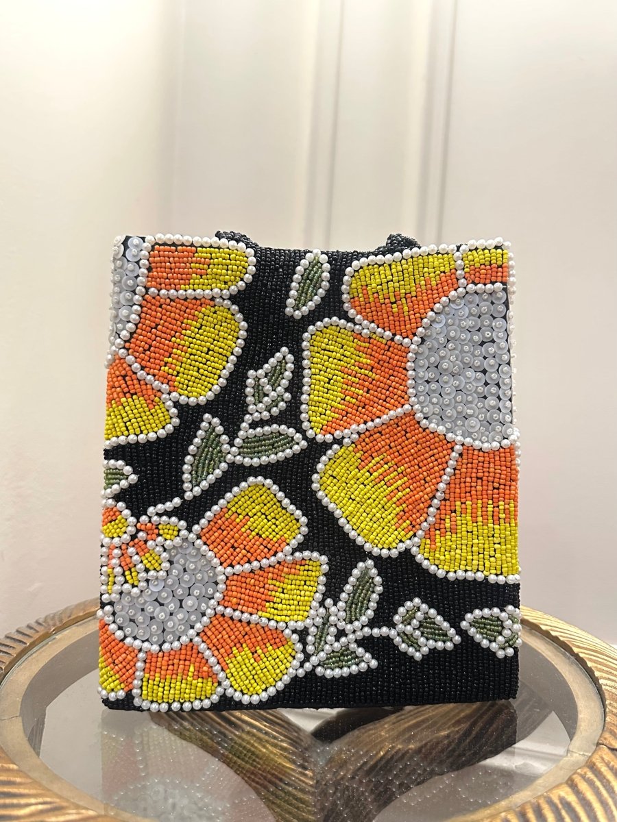 Handmade Black Pearl Floral Beaded Clutch Bag | Luxury Evening & Wedding Purse - Amal Ayub