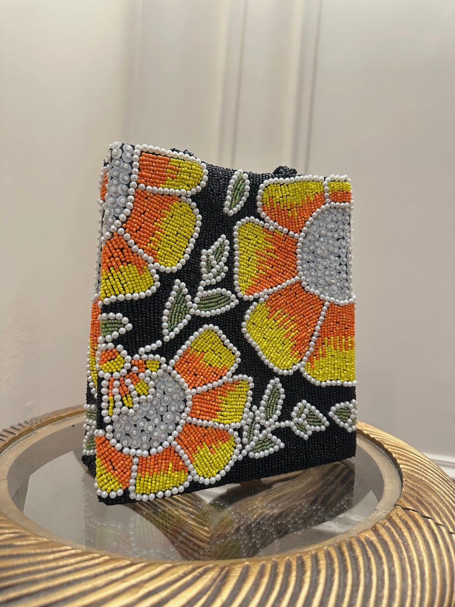 Handmade Black Pearl Floral Beaded Clutch Bag | Luxury Evening & Wedding Purse - Amal Ayub