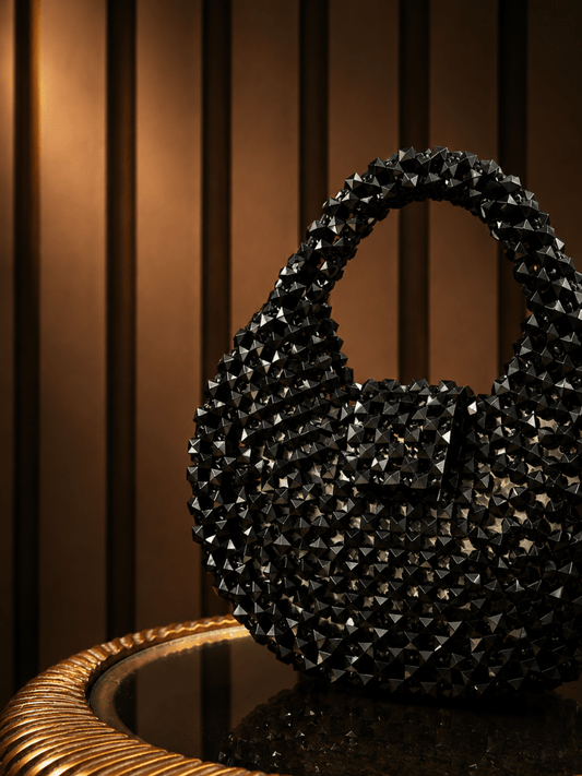 Luxurious Black Crystal Beaded Evening Bag | Amal Ayub - Amal Ayub