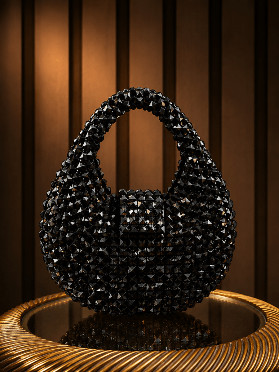 Luxurious Black Crystal Beaded Evening Bag | Amal Ayub - Amal Ayub