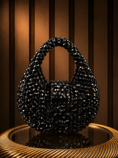 Luxurious Black Crystal Beaded Evening Bag | Amal Ayub - Amal Ayub