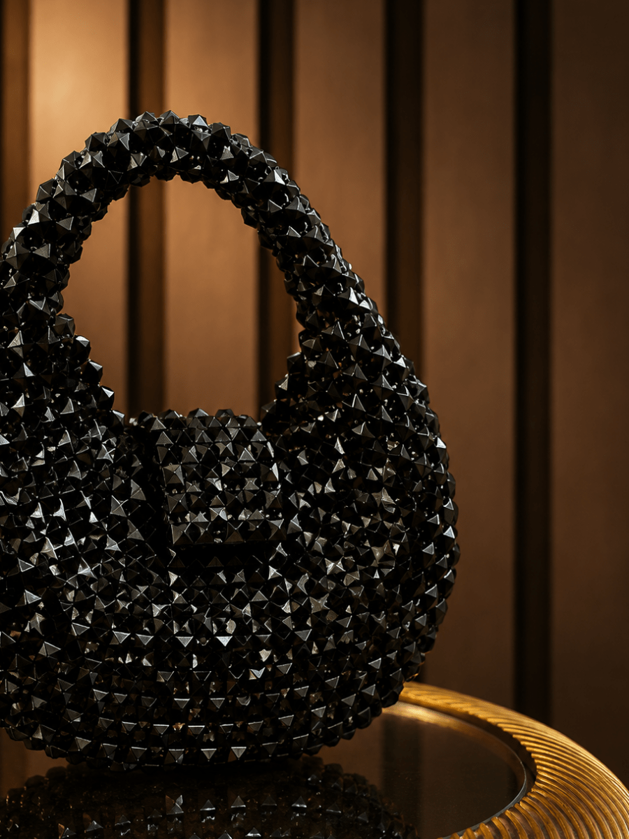 Luxurious Black Crystal Beaded Evening Bag | Amal Ayub - Amal Ayub