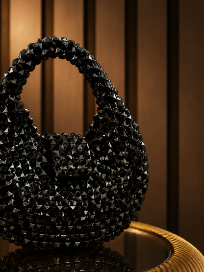 Luxurious Black Crystal Beaded Evening Bag | Amal Ayub - Amal Ayub