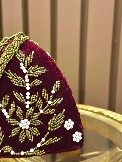Maroon potli clutch handmade Pakistan - Amal Ayub